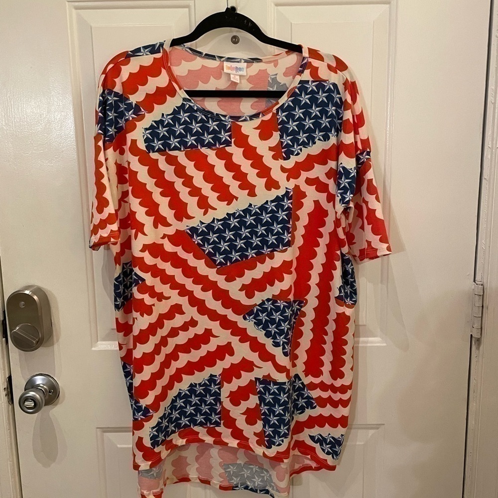 LuLaRoe American Flag Design Red Blue Long Tshirt Dress Women Small - Picture 7 of 7